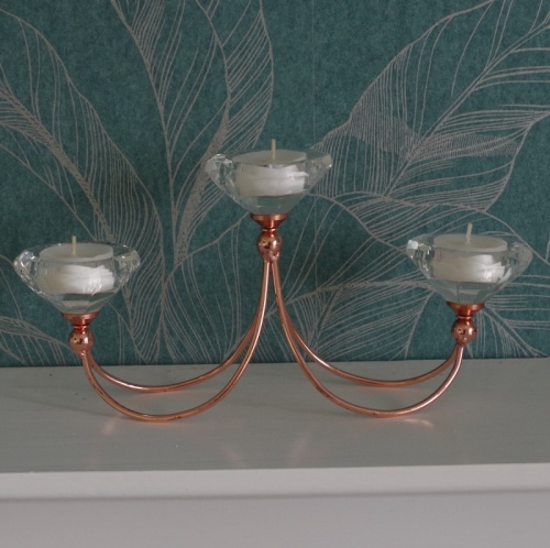Glass and Copper triple Tealight holder